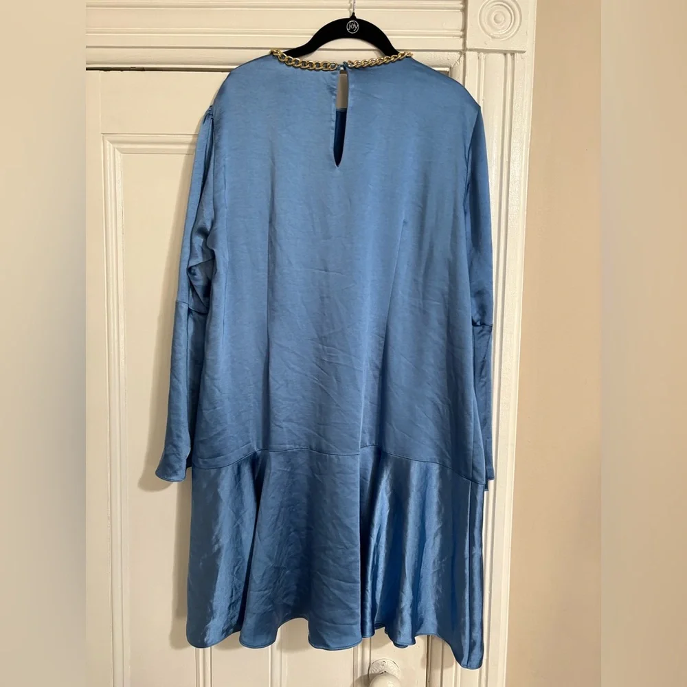 NWT Michael Kors Women’s Chain‎ Neck Bell Sleeve Dress Satin Charmeuse Luxe Mini